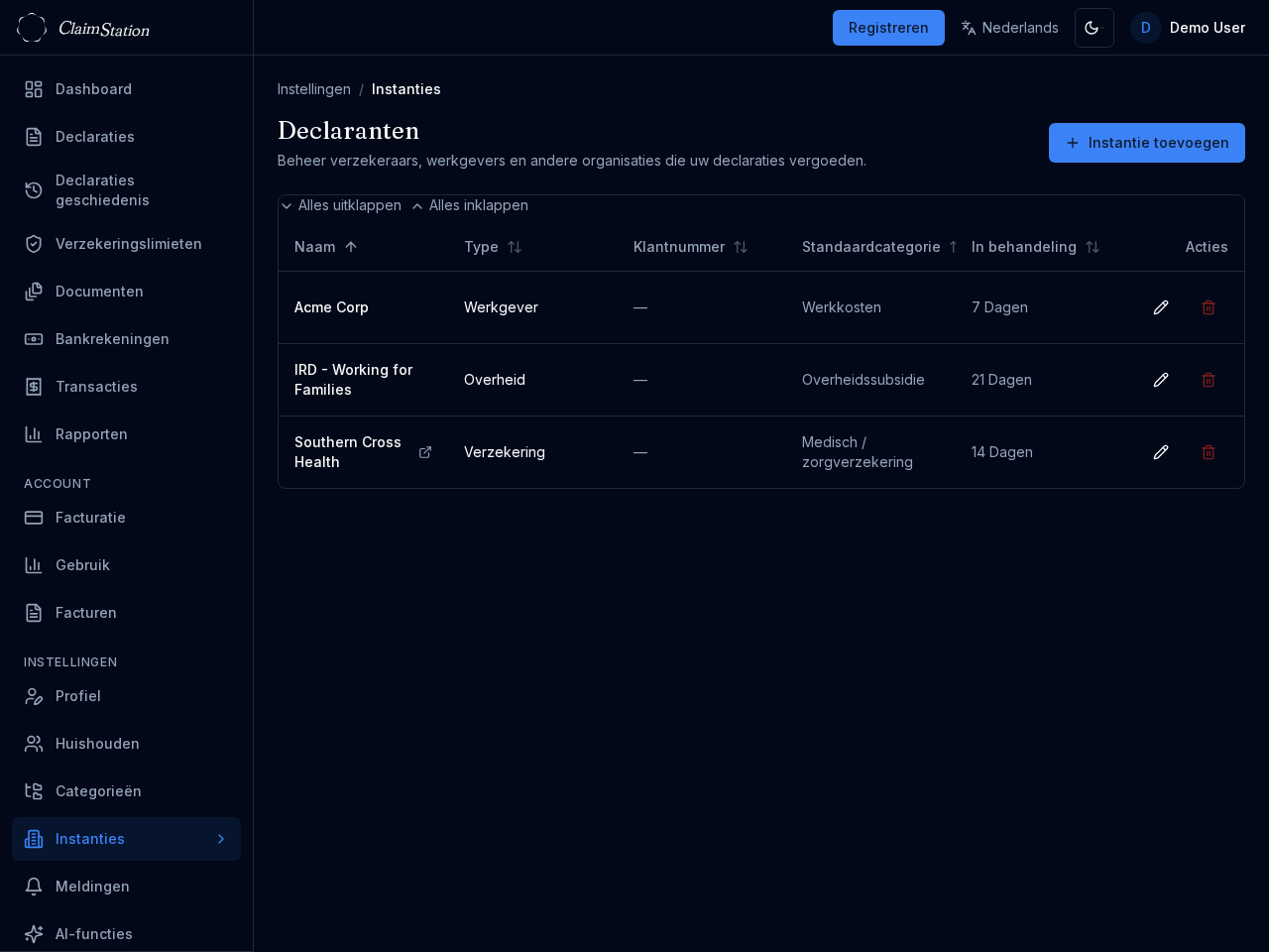 ClaimStation Settings Entities